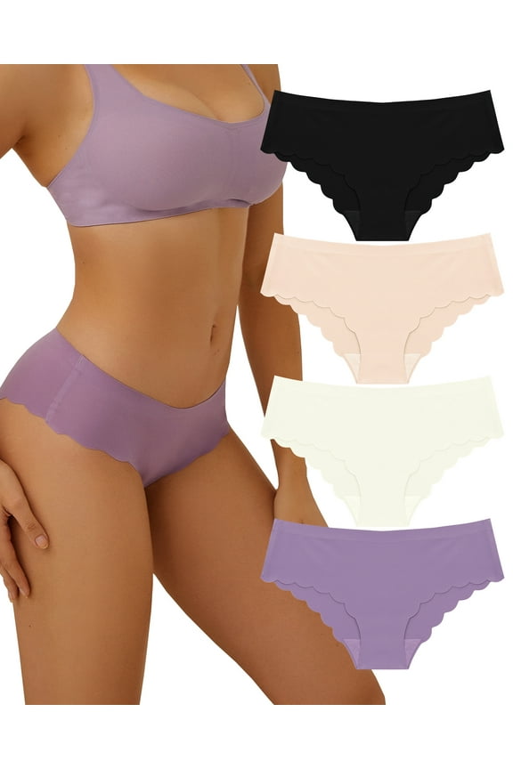 Seamless Underwear for Women No Show Bikini Panties Breathable Ice Silk Soft Stretch Invisible Hipster S-XL 4 Pack