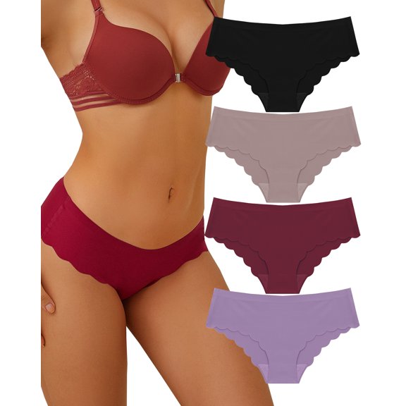 FINETOO Seamless Underwear for Women No Show Bikini Panties Breathable Ice Silk Soft Stretch Invisible Hipster S-XL 4 Pack