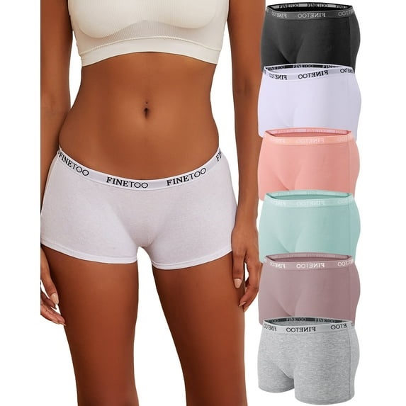 FINETOO Women's Cotton Boxer Briefs Full Coverage Ladies BoyShort Underwear 6 Pack