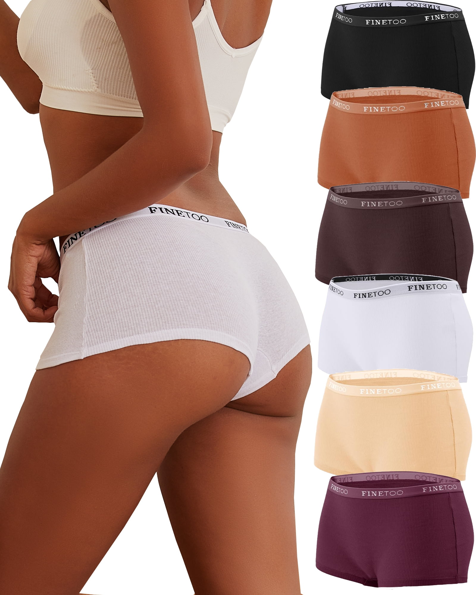 Finetoo Womens Boyshort Underwear Cotton Boxer Briefs for Ladies Full Coverage BoyShorts Panties 6 Pack