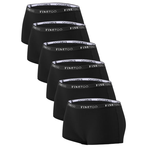 FINETOO Women's Cotton Boxer Briefs Full Coverage Ladies BoyShort Underwear 6 Pack