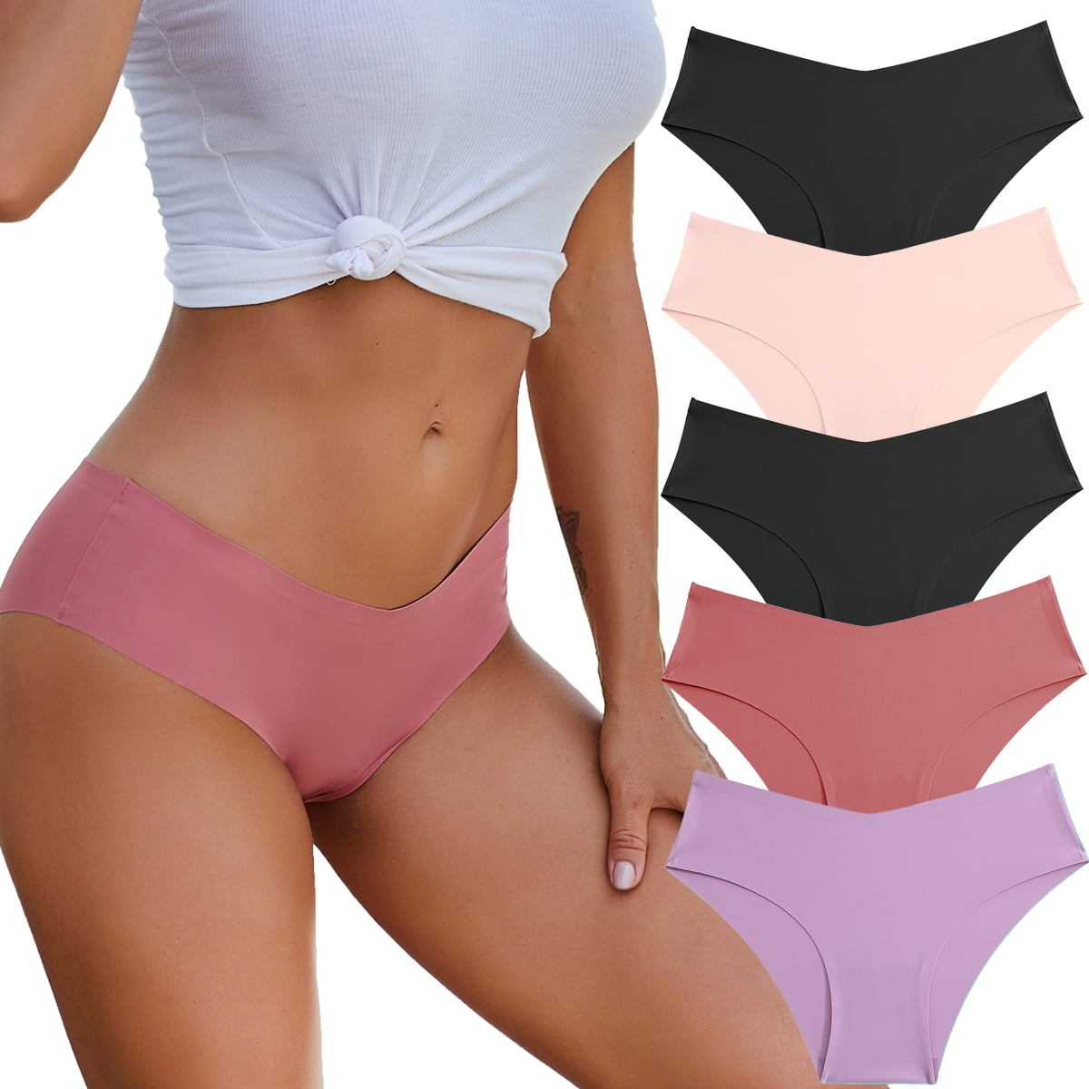 FINETOO Womens Seamless Bikini Panties Soft Stretch Invisibles Briefs No  Show Hipster Underwear cheeky XS-L 5 pack 