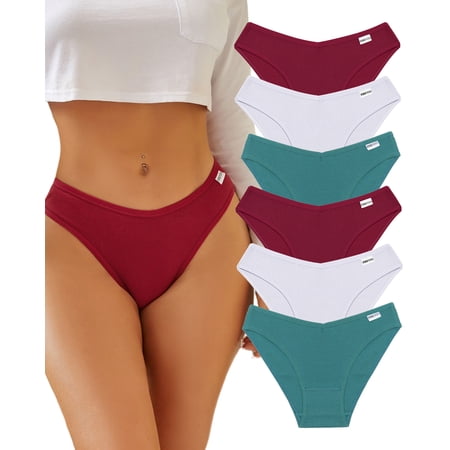 FINETOO Womens Cotton Underwear Soft Stretch Bikini Panties High Cut Panties Low Rise Hipster Cheeky S-XL 6Pack