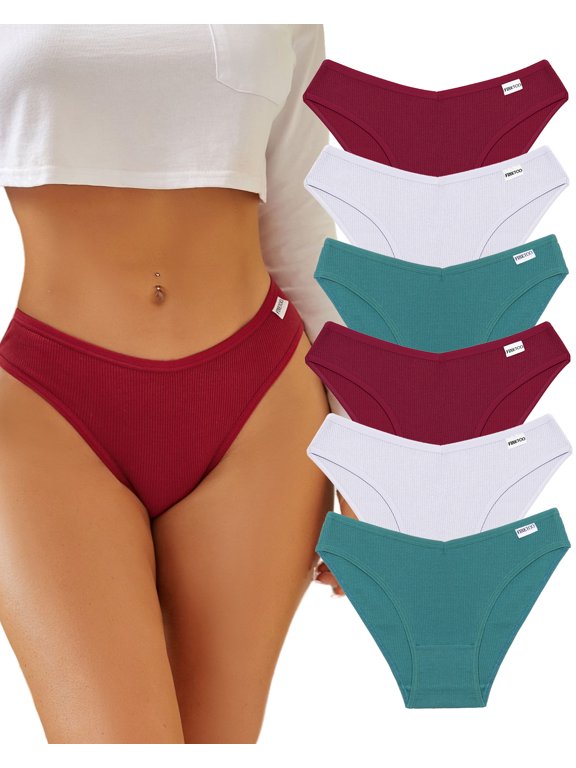 FINETOO Womens Cotton Underwear Soft Stretch Bikini Panties High Cut Panties Low Rise Hipster Cheeky S-XL 6Pack