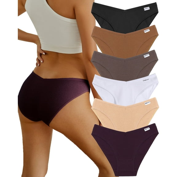 FINETOO Womens Cotton Underwear Soft Stretch Bikini Panties High Cut Panties Low Rise Hipster Cheeky S-XL 6Pack