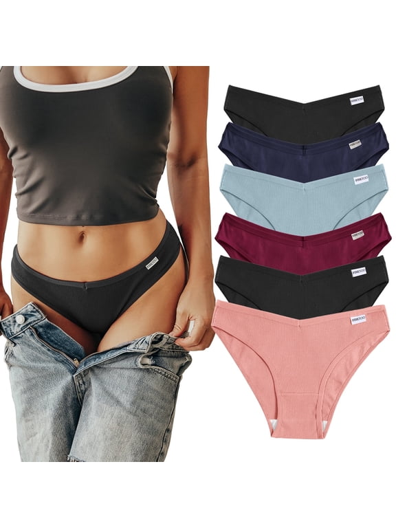 Womens Cotton Underwear Soft Stretch Bikini Panties High Cut Panties Low Rise Hipster Cheeky S-XL 6Pack