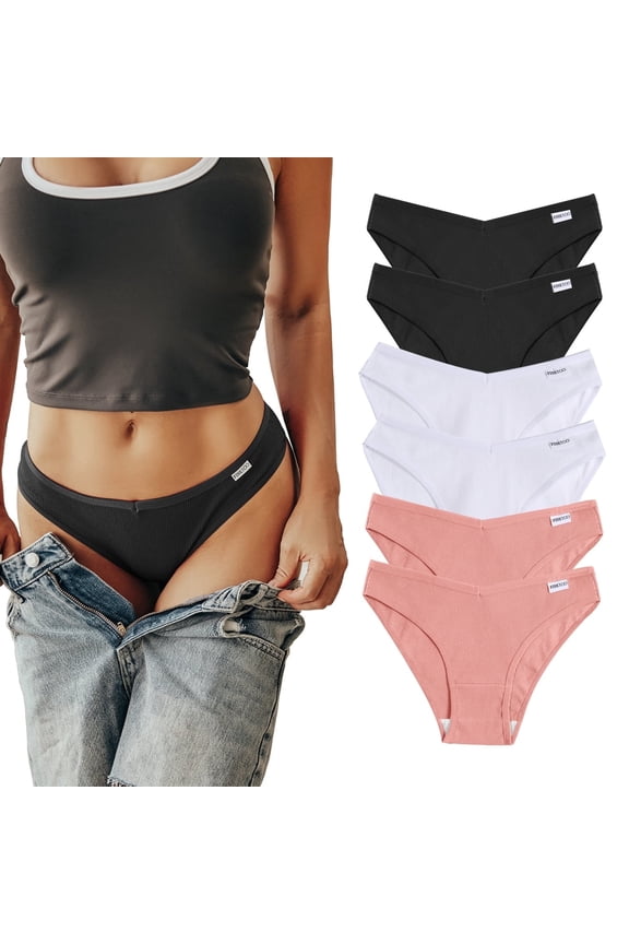 Womens Cotton Underwear Soft Stretch Bikini Panties High Cut Panties Sexy Low Rise Hipster Cheeky S-XL 6Pack