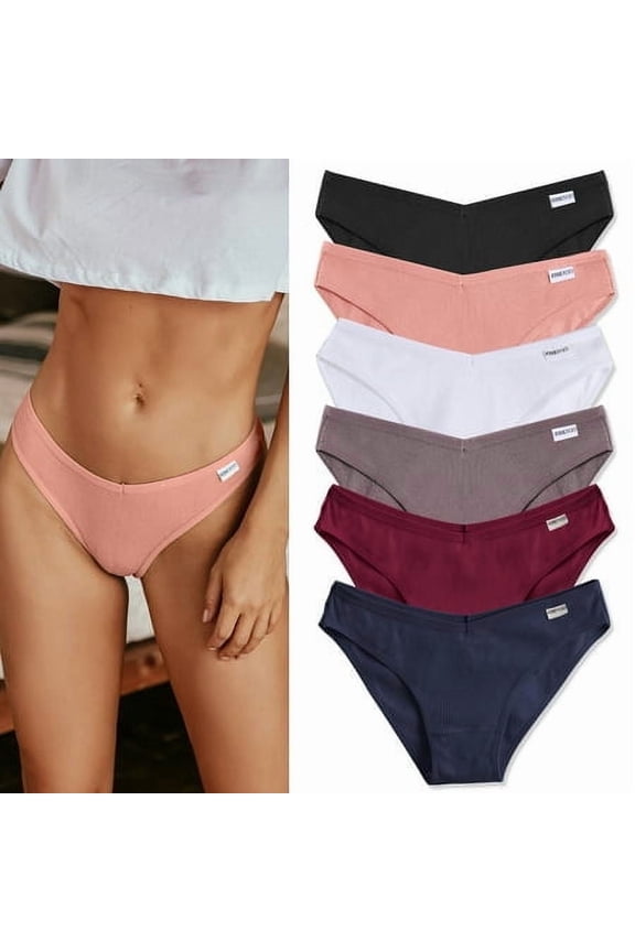 Womens Cotton Underwear Soft Stretch Bikini Panties High Cut Panties Sexy Low Rise Hipster Cheeky S-XL 6Pack