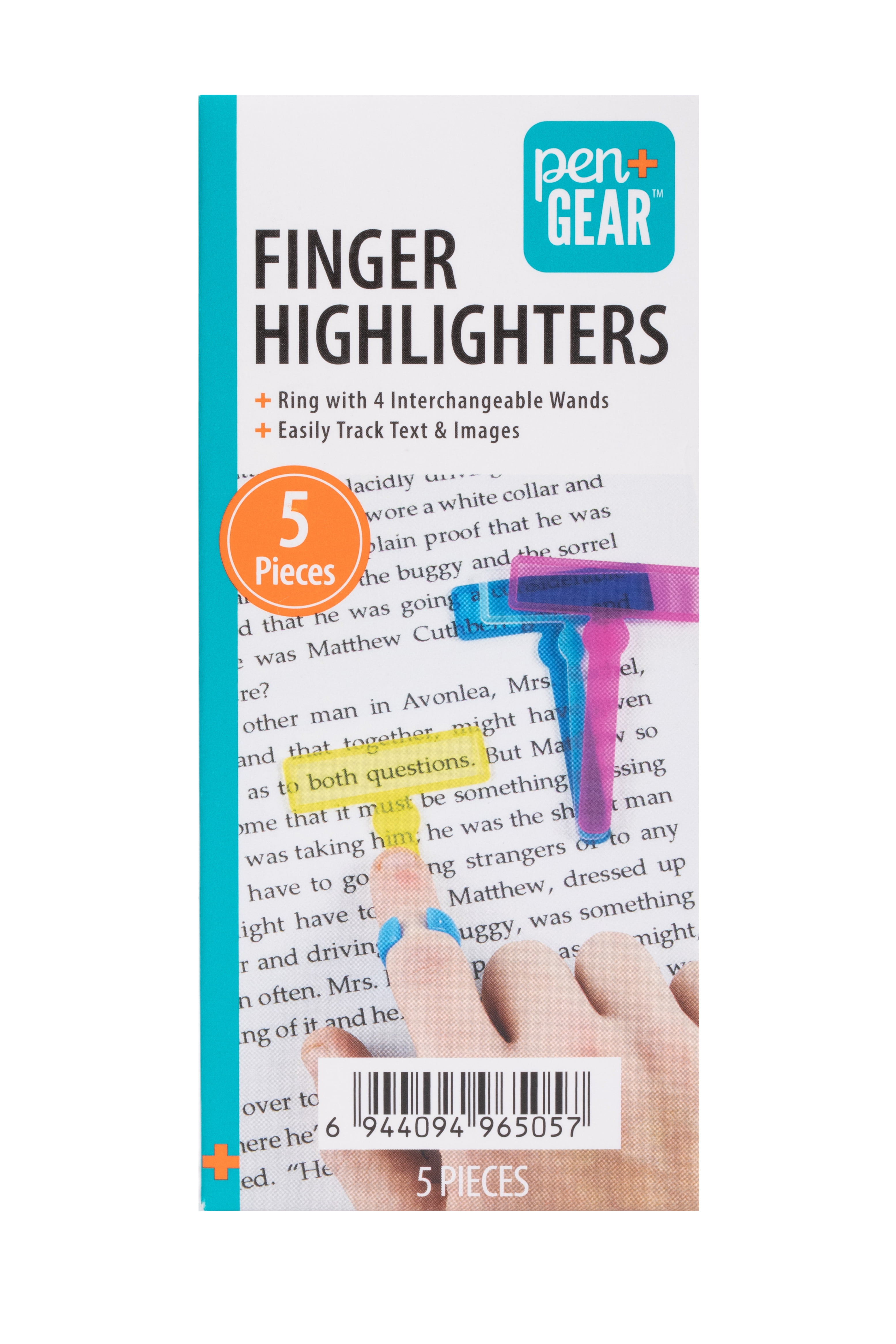 Pen+Gear Finger Reading Highlighter Adaptive Set - 5 Pieces with Interchangeable Wands and Ring