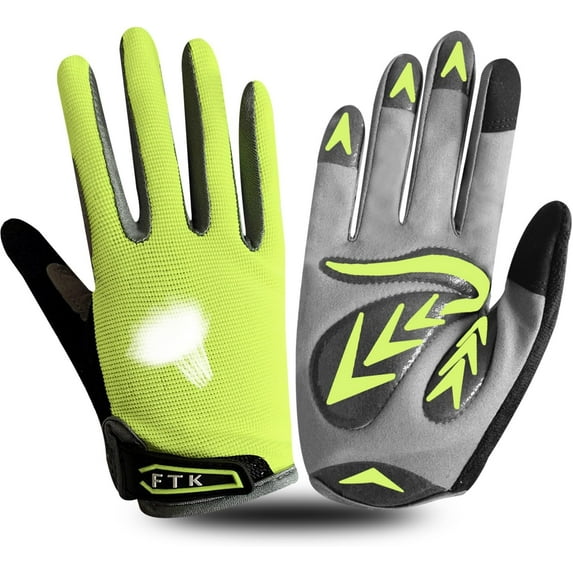 FINGER TEN Cycling Gloves Kids Boys Girls Youth Full Finger Pair Dirt Bike Riding, Children Toddler Touch Screen Mountain Road Bicycle Warm Cold Weather Gel Padded, Color Blue Orange