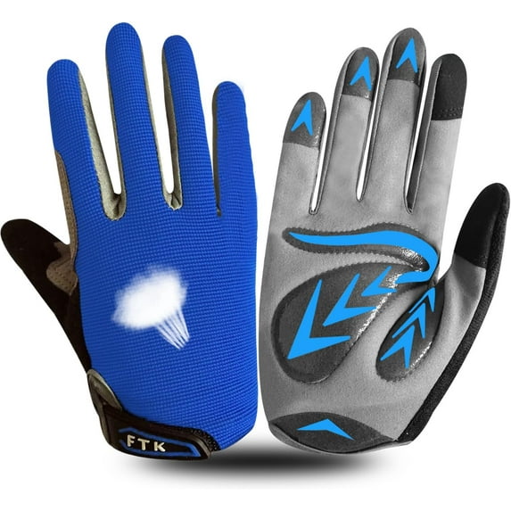 FINGER TEN Cycling Gloves Kids Boys Girls Youth Full Finger Pair Dirt Bike Riding, Children Toddler Touch Screen Mountain Road Bicycle Warm Cold Weather Gel Padded, Color Blue Orange