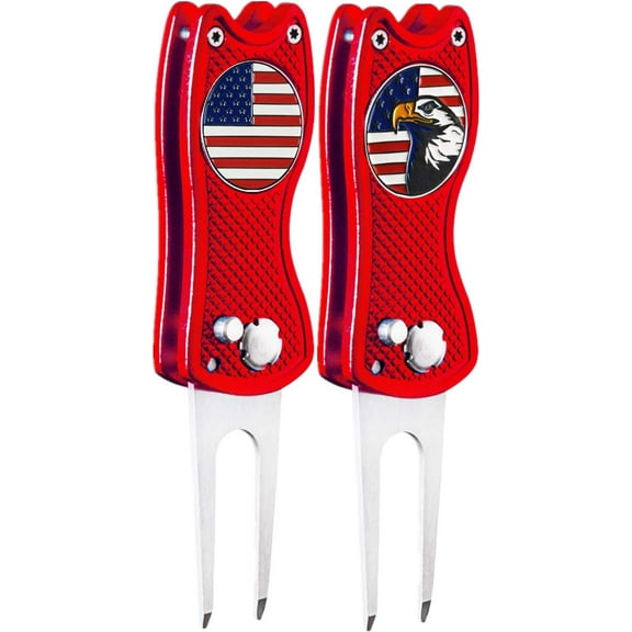 FINGER TEN Golf Divot Repair Tool and Ball Marker Switchblade Value Pack, Foldable Magnetic Stainless Steel with Pop-up Button for Men Women