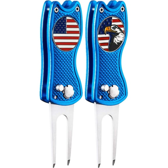 FINGER TEN Golf Divot Repair Tool and Ball Marker Switchblade Value Pack, Foldable Magnetic Stainless Steel with Pop-up Button for Men Women