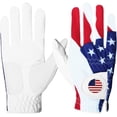 thumbnail image 1 of FINGER TEN Golf Gloves Men Left Hand Right with Ball Marker USA Flag Blue Camo Plaid Pack, Mens Leather Golf Glove All Weather Grip Small Medium ML Large XL, 1 of 7