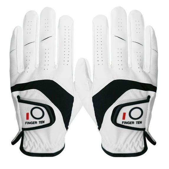 FINGER TEN Golf Gloves Men Left Hand Right Leather Value 1 Pair, Mens Golf Glove for Right Left Handed Golfer All Weather Grip Small Medium ML Large XL
