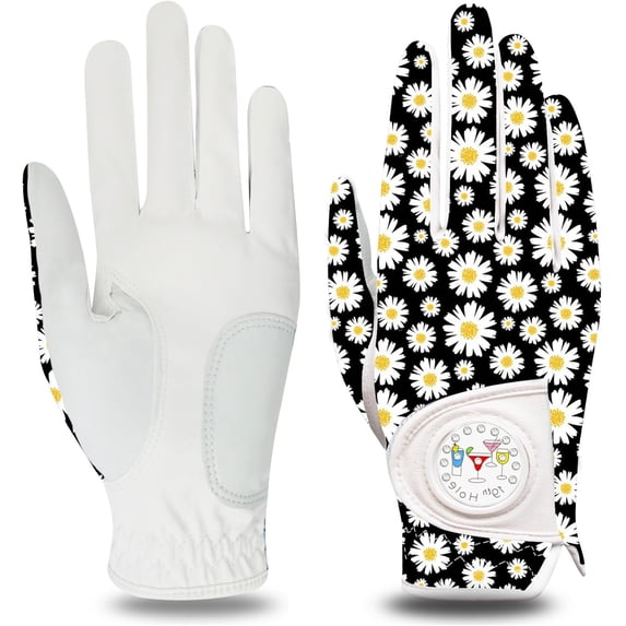FINGER TEN Golf Gloves Women Left Right Hand Leather with Ball Marker Value Pack, Colored Glove for Ladies Right Left Handed Golfer All Weather Grip