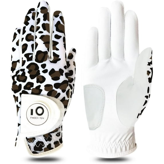 FINGER TEN Golf Gloves Women Left Right Hand Leather with Ball Marker Value Pack, Colored Glove for Ladies Right Left Handed Golfer All Weather Grip