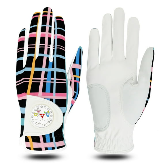 FINGER TEN Golf Gloves Women Left Right Hand Leather with Bling Ball Marker Value Pack, Colored Glove for Right Left Handed Golfer All Weather Grip