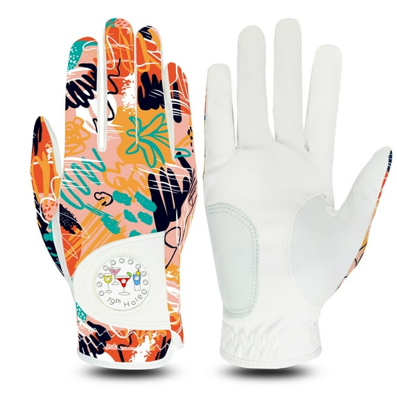 FINGER TEN Golf Gloves Women Left Right Hand Leather with Bling Ball Marker Value Pack, Colored Glove for Right Left Handed Golfer All Weather Grip