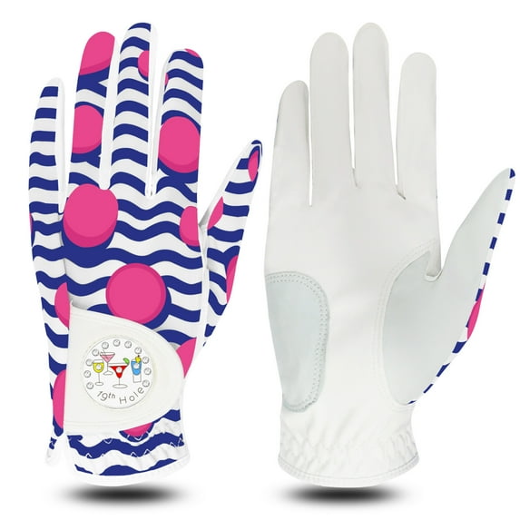 FINGER TEN Golf Gloves Women Left Right Hand Leather with Bling Ball Marker Value Pack, Colored Glove for Right Left Handed Golfer All Weather Grip