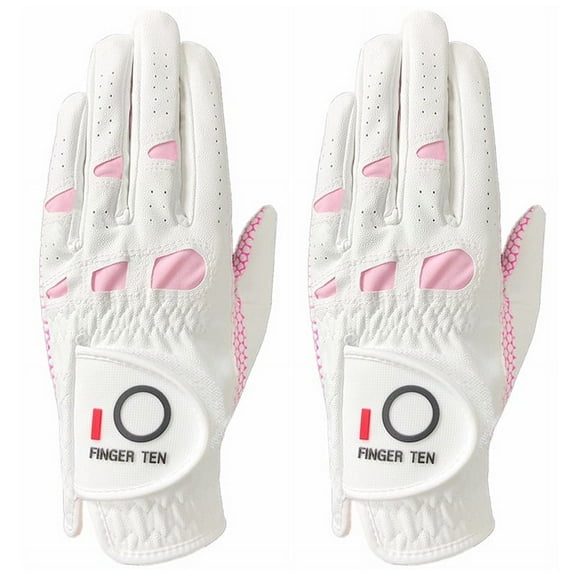 FINGER TEN Golf Gloves Women's Ladies Left Hand or Right Handed Grip Weathersof Value 2 Pack, Fit Size Medium Small Large Pro Design
