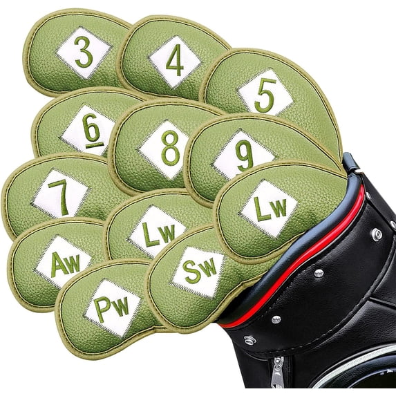 FINGER TEN Golf Iron Head Covers Value 8/11/12 Piece Set, Synthetic Leather Deluxe Club Headcover, Universal Fit Main Iron Clubs Gift Set