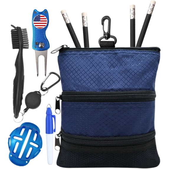 FINGER TEN Golf Pouch Bag for Valuables Tee Color with 4 Golf Pencil Pack, Zippered Pocket Gear Clip Hook to Bag