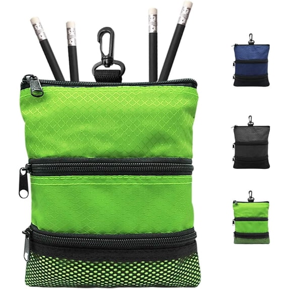 FINGER TEN Golf Pouch Bag for Valuables Tee Color with 4 Golf Pencil Pack, Zippered Pocket Gear Clip Hook to Bag