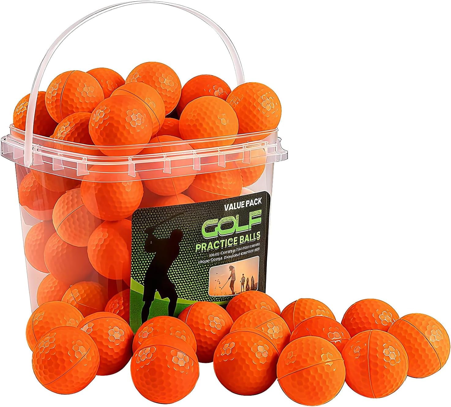 FINGER TEN Golf Practice Balls with Bucket Value 50 Pack, Soft Foam with Limited Flight for Safe Practice