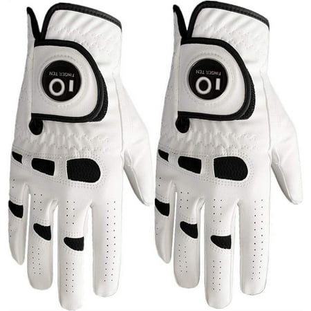FINGER TEN Men’s Golf Glove Left Hand Right with Ball Marker Value 2 Pack, Weathersof Grip Soft Comfortable, Fit Size Small Medium ML Large XL
