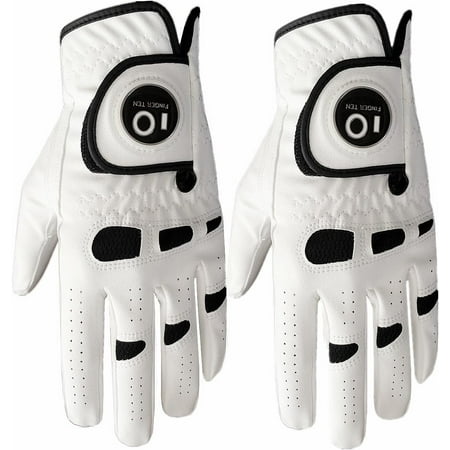 FINGER TEN Men’s Golf Glove Left Hand Right with Ball Marker Value 2 Pack, Weathersof Grip Soft Comfortable, Fit Size Small Medium ML Large XL