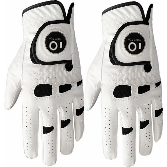 FINGER TEN Men’s Golf Glove Left Hand Right with Ball Marker Value 2 Pack, Weathersof Grip Soft Comfortable, Fit Size Small Medium ML Large XL
