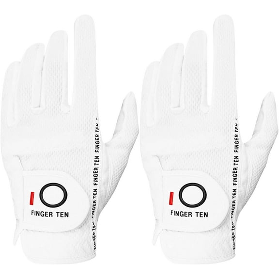 FINGER TEN Men's Golf Glove Rain Grip Pair Both Hand or 2 Pack Left Right Hand, Hot Wet Weather No Sweat, Black Gray Green, Fit Size Small Medium Large XL