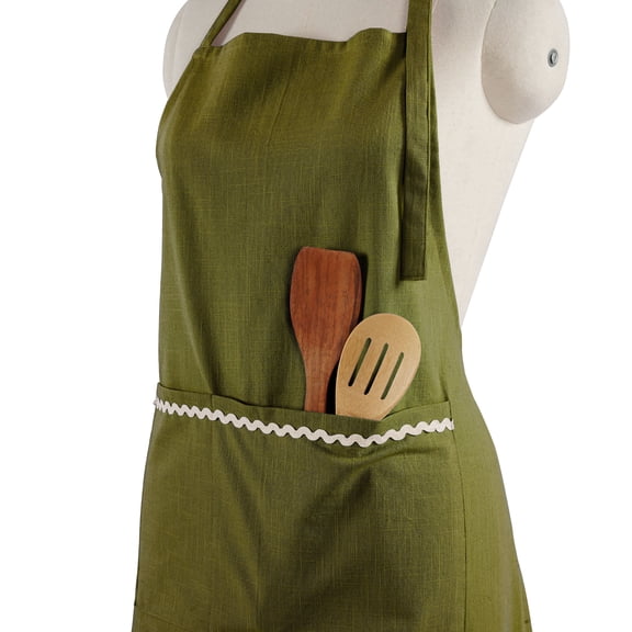 FINGERCRAFT Apron, Dual Pocket, Adjustable Tie, Multipurpose Washable Bib Apron for Home, Kitchen, Chef and Professionals Olive Green