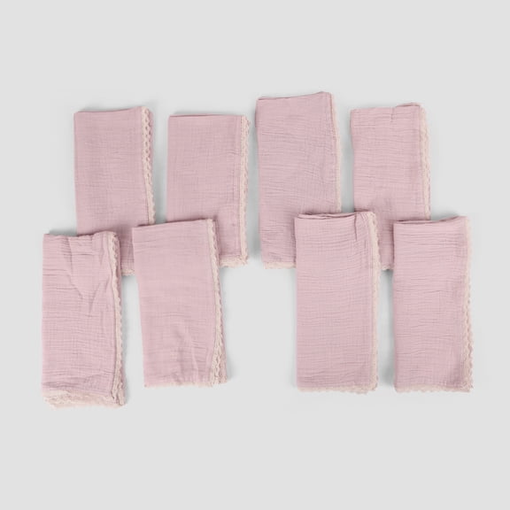 FINGERCRAFT Cloth Napkin Cotton Cheesecloth Double Gauze 8 Pack with Classic Lace, 20” x 20”, Peach
