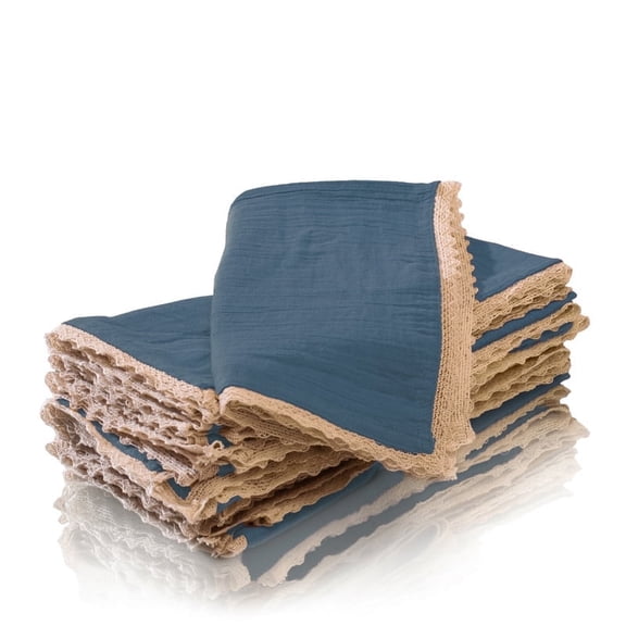 FINGERCRAFT Cloth Napkin Cotton Cheesecloth Double Gauze 8 Pack with Classic Lace, 20” x 20”, Stellar