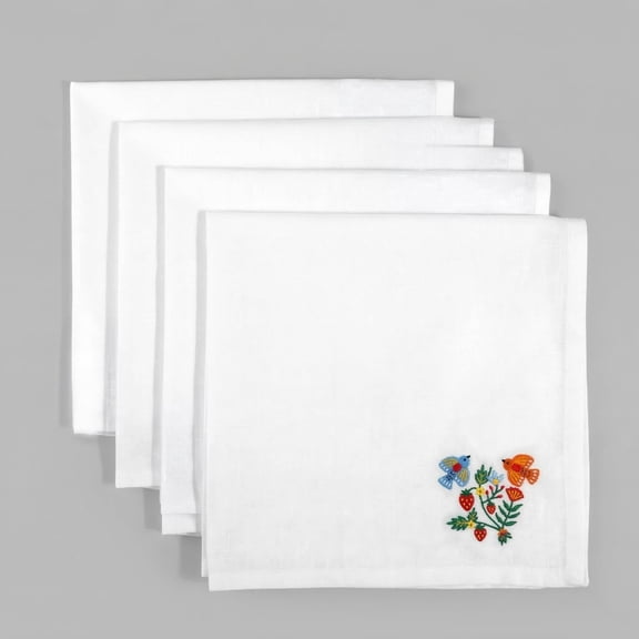 FINGERCRAFT Cloth Napkins, Everyday Use Decorative Embroidery Design, High GSM 100% Cotton Napkin Mitered Corner Set of 4 Perfect for Parties Dinners Weddings Napkin Cloth 20x20 inch Spring Bird