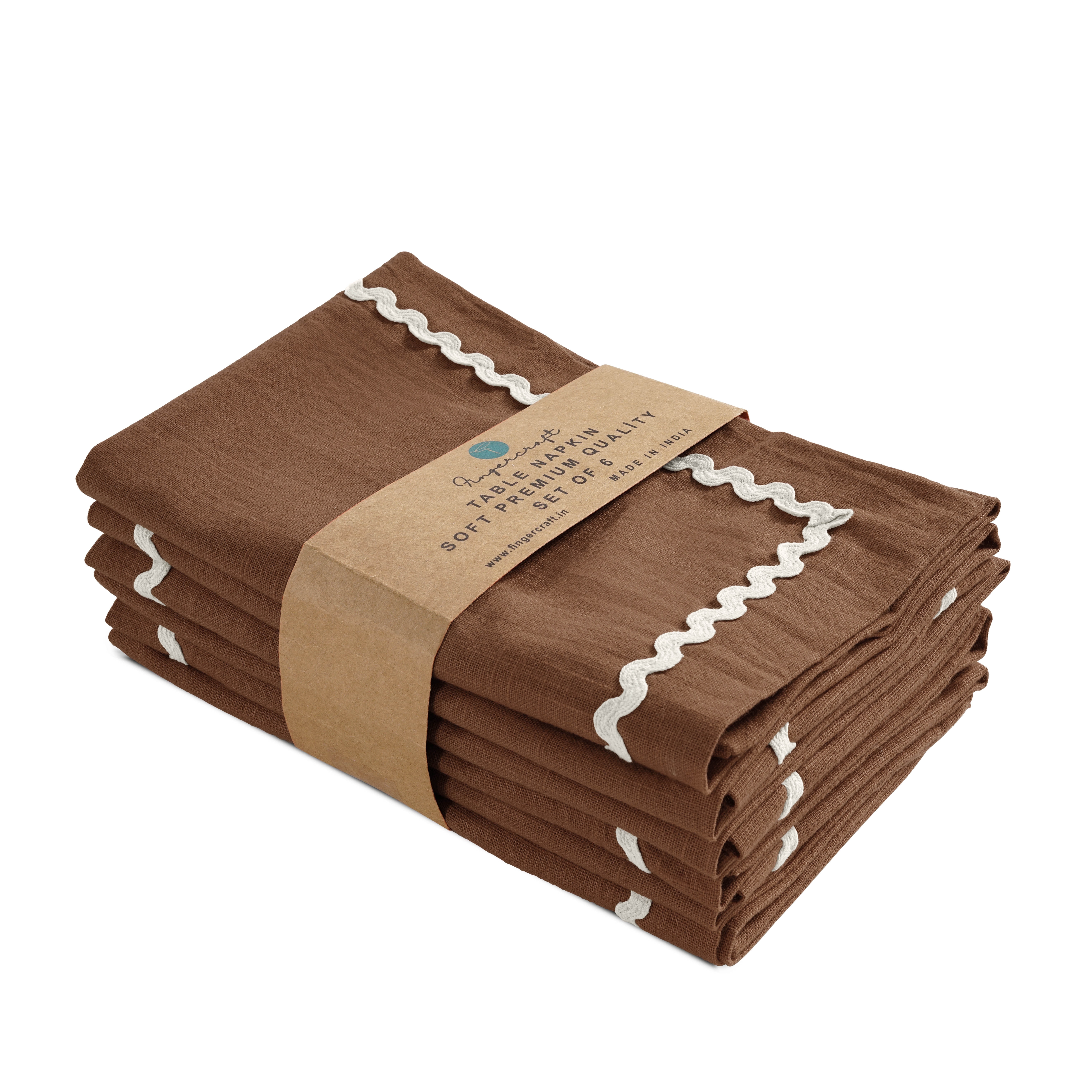 Ric Rac Corners FINGERCRAFT Cloth Napkins High GSM Cotton, Set of 6, Mitered Corners ...
