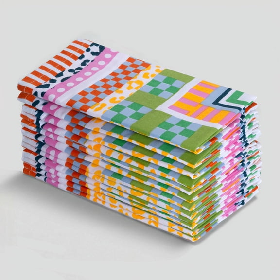 Fingercraft Cloth Napkins, Set of 12 Cotton Printed Napkins Cloth 20 x 20 Inch Large, Mitered Corner Washable Table Napkins Perfect for Everyday Dining Weddings Holidays Christmas Boho Patch