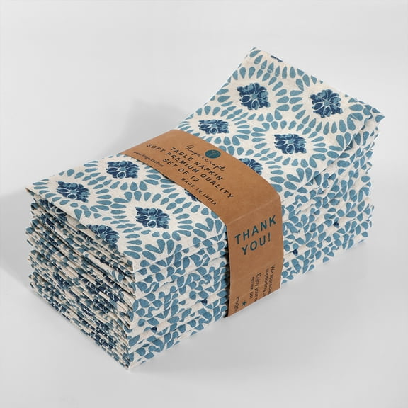 FINGERCRAFT Dinner Cloth Napkin, Cotton Linen Blend Printed Table Napkins, Soft and Absorbent Fabric, Set of 12, 20”x20” Moroccan Beauty