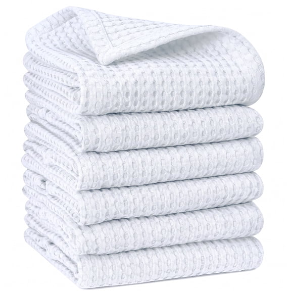 Fingercraft Kitchen Towels, 100% Natural Cotton Waffle Dish Towel, Set of 6 Multi-Purpose Kitchen Cloth Very Soft Highly Absorbent Tea Towels for Home and Kitchen 18 X 28 inch White