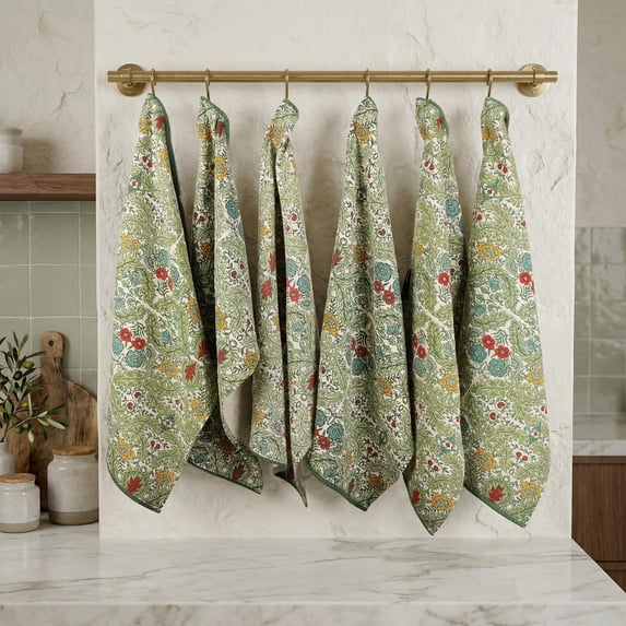 FINGERCRAFT Kitchen Towels, 100% Natural Cotton Waffle, Set of 6 Multi-Purpose Kitchen Cloth Very Soft Highly Absorbent Tea Towels for Home and Kitchen 20in X 30in Botanical Garden