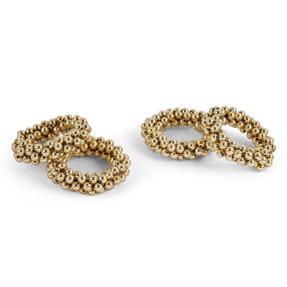 FINGERCRAFT Napkin Rings, Gold Color Napkin Holder, Set of 4 Buckles for Table Decorations, Wedding, Dinner, Party, Easy to Clean, Durable Metal Rings Gold Bead