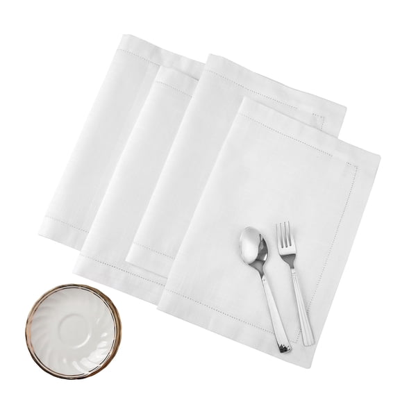 FINGERCRAFT Placemats Set of 4 Washable and Durable Cotton Blend Dinner Table Mats, Non Slip Hemstitch Kitchen and Dining Tabletop for Home White