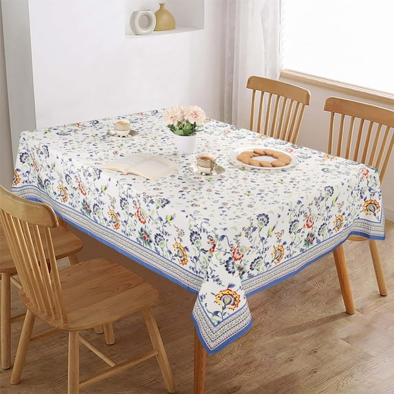 FINGERCRAFT Tablecloth, High GSM Cotton Fabric, Distinctive Printed Design Table Cover, Blue Floral (54in)