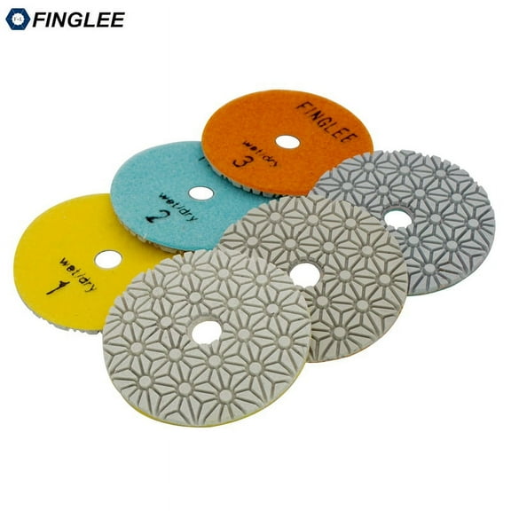 FINGLEE DT 4 inch 3 Steps Diamond Dry Polishing Pad Diamond Resin discs for Granite Marble Quartz