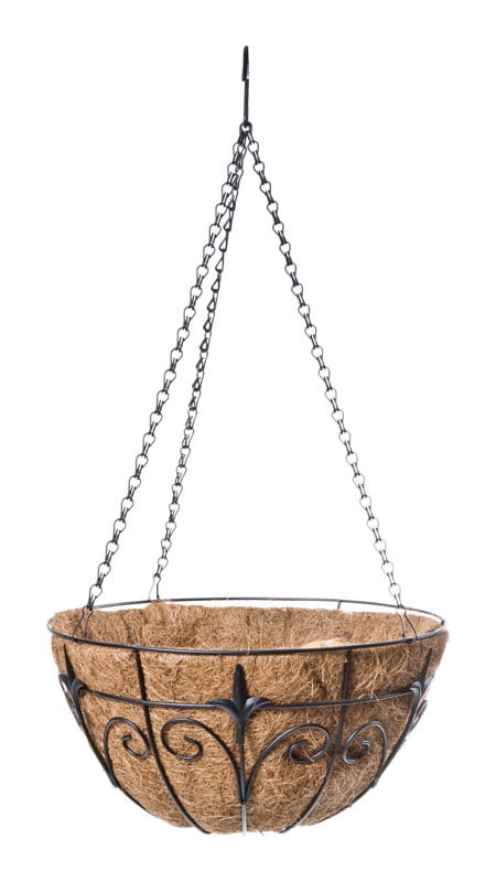 Panacea Black Steel Round Hanging Basket with Coco Liner