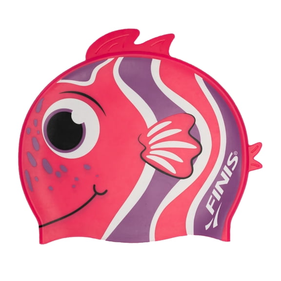 FINIS Animal Heads - Fun Swim Cap for Kids Ages 3 and Up - 100% Silicone Swim Cap with a Rippled Edge for a Comfortable, Watertight Fit - High-Quality Swimming Pool Accessories - Angelfish Pink