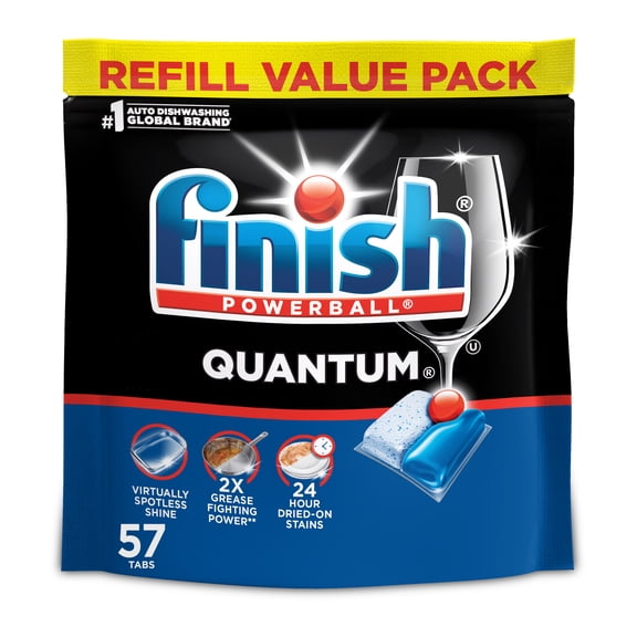 Finish Quantum Dishwasher Pods, No Pre-Rinse Dishwasher Detergent Tabs Soap, Advanced Clean, 57 Tabs