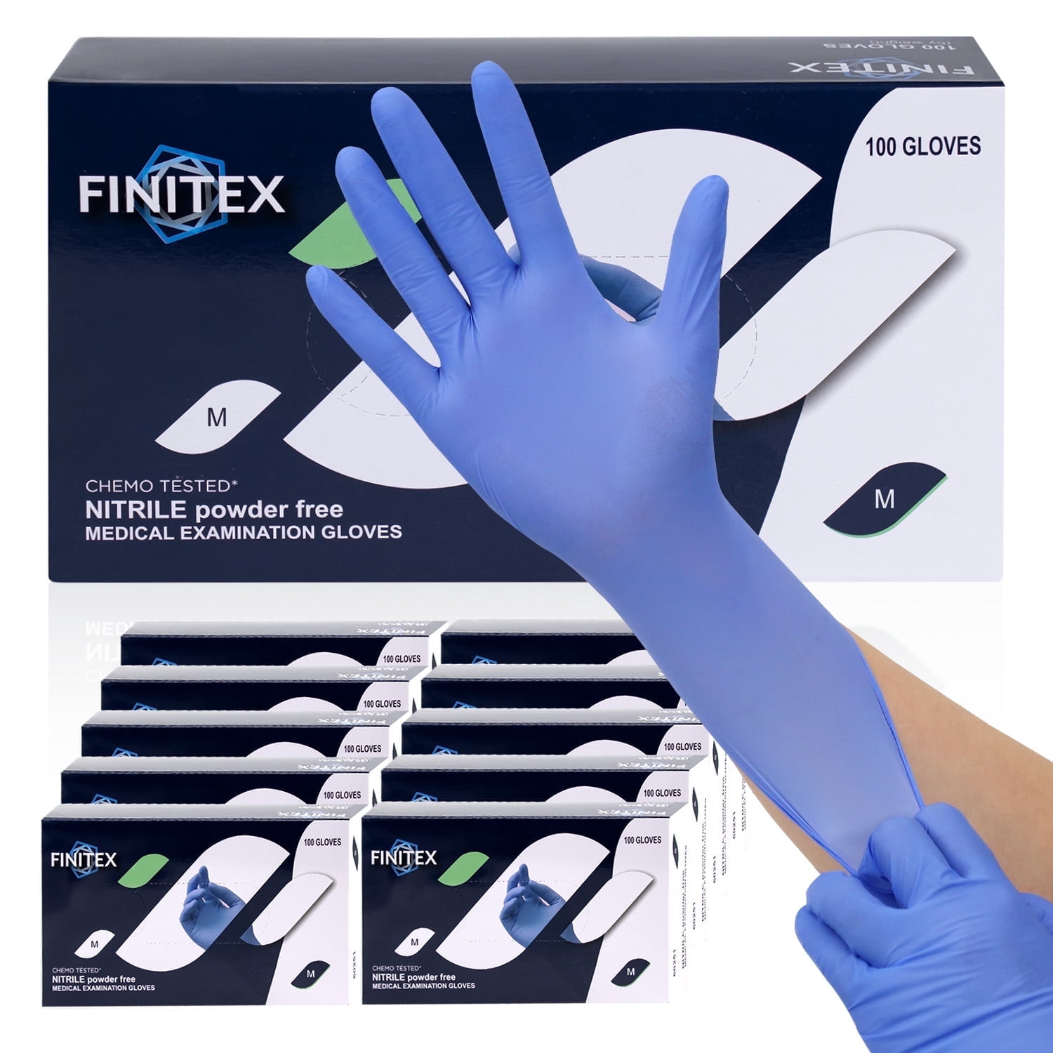 FINITEX 1000 Count Medical Exam Gloves, Latex-free, Rubber Free, Food Safe Examination Chemo Nitrile Disposable Gloves, Medium